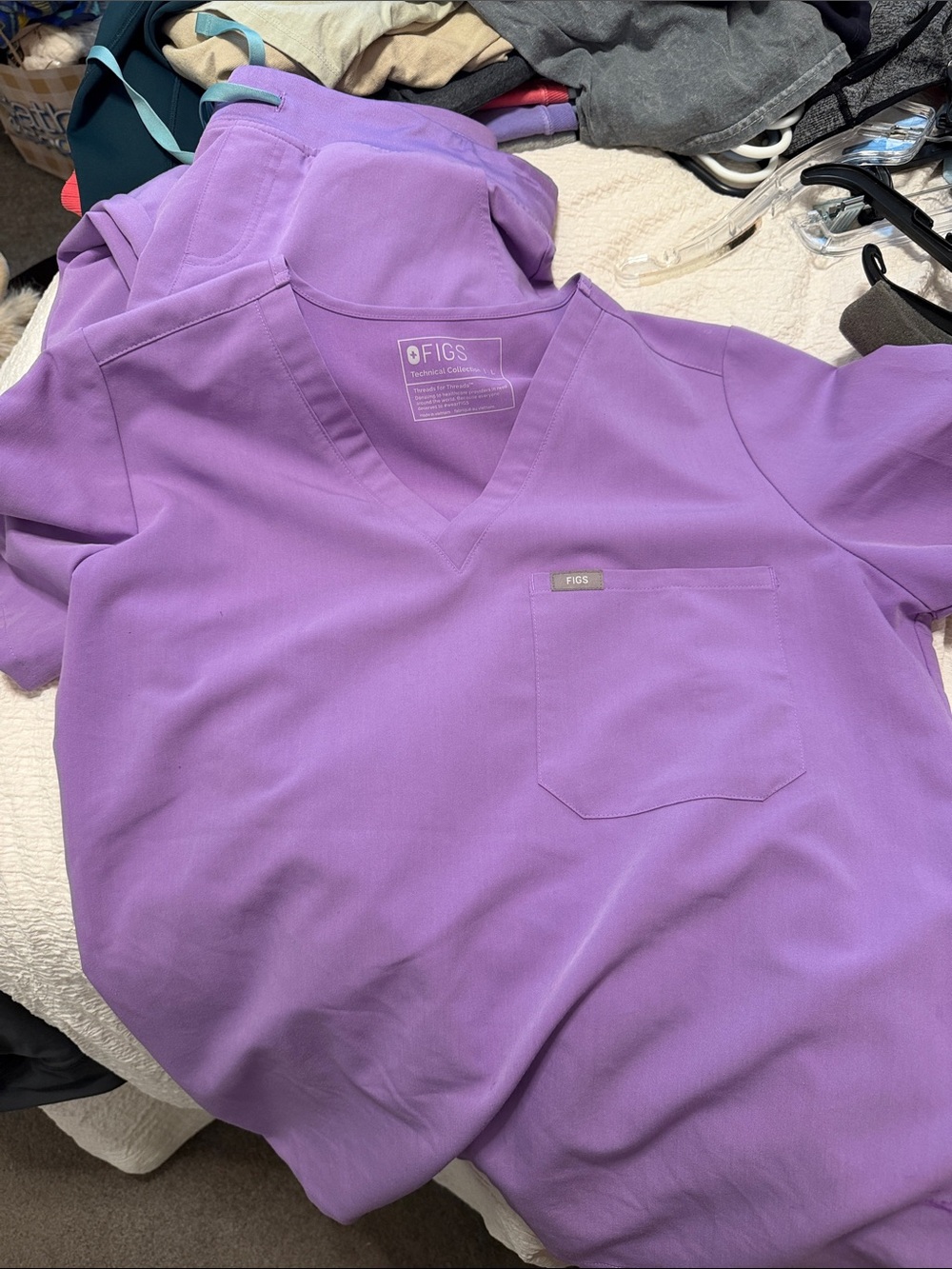 Figs Lavender V-Neck Scrub Top